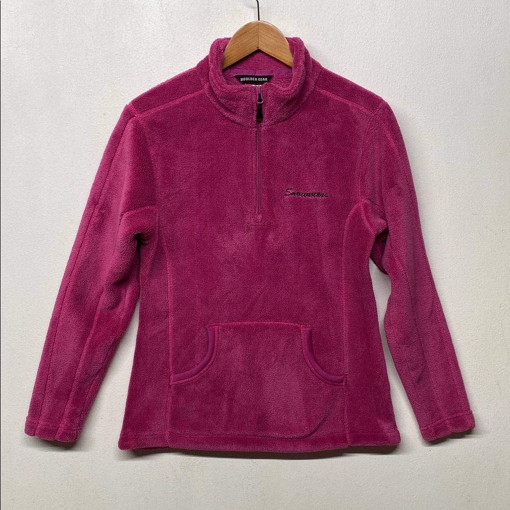 Boulder Gear Women’s S Oversized Pink fuzzy Fleece 1/4 Zip Embroidered Snowmass